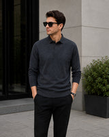 Lyon™ Premium-Strickpullover mit Integriertem Polokragen in Grau