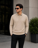Lyon™ Premium-Strickpullover mit Integriertem Polokragen in Beige