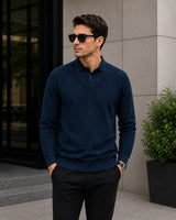 Lyon™ Premium-Strickpullover mit Integriertem Polokragen in Blau