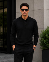 Lyon™ Premium-Strickpullover mit Integriertem Polokragen in Schwarz