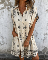 Zahara™ Hemdblusenkleid aus Baumwoll-Leinen mit Boho-Muster in Weiß