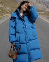 Chamonix™ Langer Steppmantel mit Kapuze und Hohem Kragen in Blau