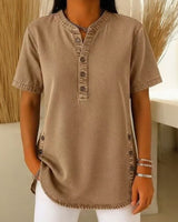 Jeansbluse Calenny™ Mit Gewaschener Optik und Lockerer Passform in Khaki