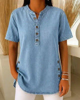 Jeansbluse Calenny™ Mit Gewaschener Optik und Lockerer Passform in Himmelblau
