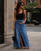 Siena™ Jeans-Maxirock mit Verlängernder Silhouette und Modernem Design in Blau