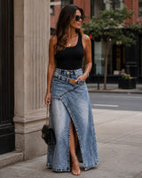 Siena™ Jeans-Maxirock mit Verlängernder Silhouette und Modernem Design in Hellblau