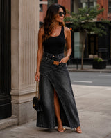 Siena™ Jeans-Maxirock mit Verlängernder Silhouette und Modernem Design in Schwarz