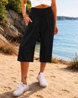 Rosetta™ Culotte aus Baumwoll-Leinen mit Elegantem Kräuselbund in Schwarz