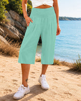 Rosetta™ Culotte aus Baumwoll-Leinen mit Elegantem Kräuselbund in Hellgrün