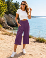 Rosetta™ Culotte aus Baumwoll-Leinen mit Elegantem Kräuselbund in Lila