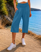 Rosetta™ Culotte aus Baumwoll-Leinen mit Elegantem Kräuselbund in Blau