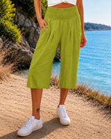 Rosetta™ Culotte aus Baumwoll-Leinen mit Elegantem Kräuselbund in Grün