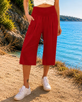 Rosetta™ Culotte aus Baumwoll-Leinen mit Elegantem Kräuselbund in Rot