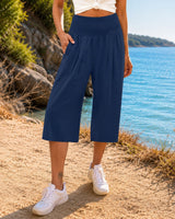 Rosetta™ Culotte aus Baumwoll-Leinen mit Elegantem Kräuselbund in Dunkelblau