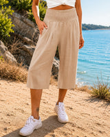 Rosetta™ Culotte aus Baumwoll-Leinen mit Elegantem Kräuselbund in Khaki