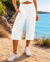 Rosetta™ Culotte aus Baumwoll-Leinen mit Elegantem Kräuselbund in Weiß