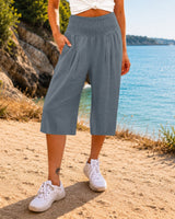 Rosetta™ Culotte aus Baumwoll-Leinen mit Elegantem Kräuselbund in Grau