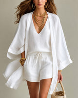 Alena™ Set aus Visco-Leinen mit Leichtem Kimono in Weiß