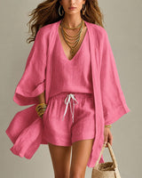 Alena™ Set aus Visco-Leinen mit Leichtem Kimono in Rosa