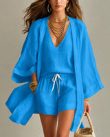 Alena™ Set aus Visco-Leinen mit Leichtem Kimono in Blau