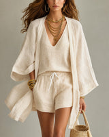 Alena™ Set aus Visco-Leinen mit Leichtem Kimono in Creme