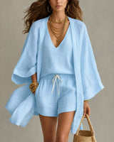 Alena™ Set aus Visco-Leinen mit Leichtem Kimono in Hellblau
