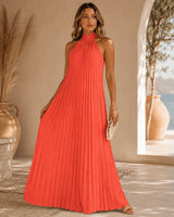 Sicilia™ Maxikleid mit Eleganten Plisseefalten und Locker Fallender Passform in Orange