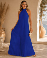 Sicilia™ Maxikleid mit Eleganten Plisseefalten und Locker Fallender Passform in Blau