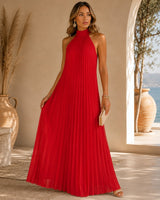 Sicilia™ Maxikleid mit Eleganten Plisseefalten und Locker Fallender Passform in Rot