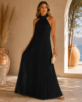 Sicilia™ Maxikleid mit Eleganten Plisseefalten und Locker Fallender Passform in Schwarz