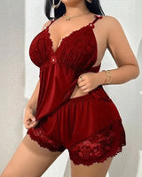 Amara™ Babydoll-Set Mit Top Und Shorts Mit Spitzenbesatz in Rot