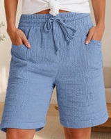 Shorts Svea™ mit Strukturierter Baumwolle und Hohem Bund in Blau