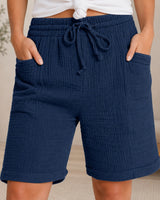 Shorts Svea™ mit Strukturierter Baumwolle und Hohem Bund in Dunkelblau
