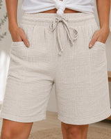 Shorts Svea™ mit Strukturierter Baumwolle und Hohem Bund in Beige