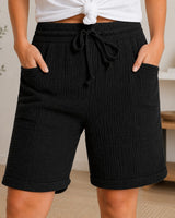 Shorts Svea™ mit Strukturierter Baumwolle und Hohem Bund in Schwarz