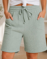 Shorts Svea™ mit Strukturierter Baumwolle und Hohem Bund in Hellgrün