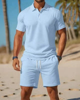 Matteo™ Set Mit Poloshirt Und Shorts Mit Verstellbarem Bund in Himmelblau