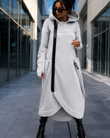 Langer Oversize-Mantel Malva™ mit Kapuze, Reißverschluss und Daumenlochbündchen in Weiß