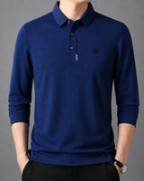 Poloshirt Aldren™ mit feiner Piquéstruktur, Knopfleiste und langen Ärmeln in Blau
