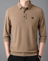Poloshirt Aldren™ mit feiner Piquéstruktur, Knopfleiste und langen Ärmeln in Khaki