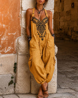 Overall Martha™ mit ornamentaler Stickerei, V-Ausschnitt und weitem Schnitt in Gelb