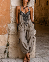 Overall Martha™ mit ornamentaler Stickerei, V-Ausschnitt und weitem Schnitt in Grau