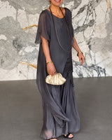 Set Annelie™ mit Asymmetrischem Longtop und Hose mit Weitem Bein in Schwarz