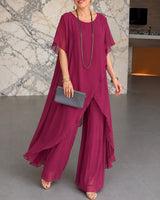 Set Annelie™ mit Asymmetrischem Longtop und Hose mit Weitem Bein in Rot