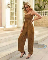 Charlotte | Weites Bein Gesmoktes Oberteil Jumpsuit in Braun