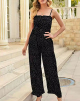 Charlotte | Weites Bein Gesmoktes Oberteil Jumpsuit in Schwarz