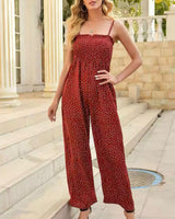 Charlotte | Weites Bein Gesmoktes Oberteil Jumpsuit in Rot