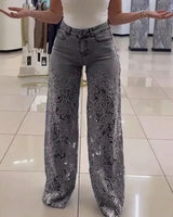 Bethania™ Jeans aus Modernem Denim mit Handgefertigter Blumen-Spitze in Grau
