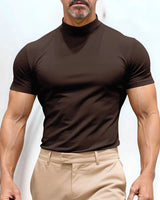 St. Moritz™ T-Shirt mit hohem Kragen und klarem Design / Raffinierter Minimalismus für Herren mit Ausstrahlung! in Braun