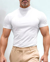 St. Moritz™ T-Shirt mit hohem Kragen und klarem Design / Raffinierter Minimalismus für Herren mit Ausstrahlung! in Weiß
